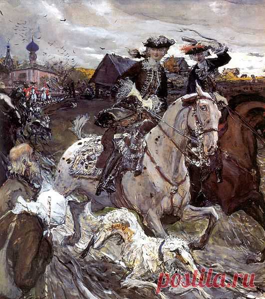 Елизавета Петровна и Петр II на псовой охоте