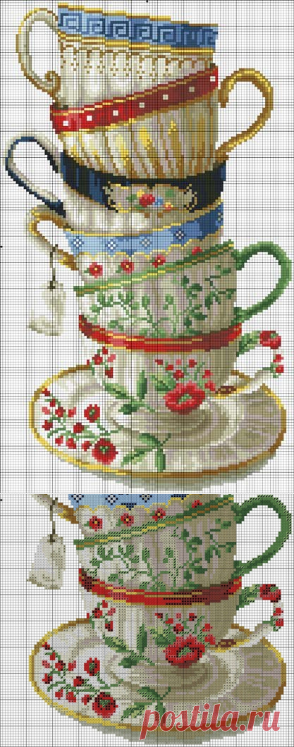 Очаровательные чашки! Вышивка крестом, схема
