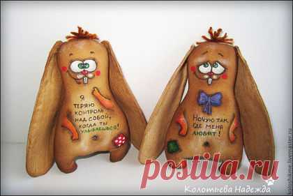 Купить Ушастый Зай (позитивный) - коричневый, кофейный, кофейная игрушка, кофейная тема, позитив