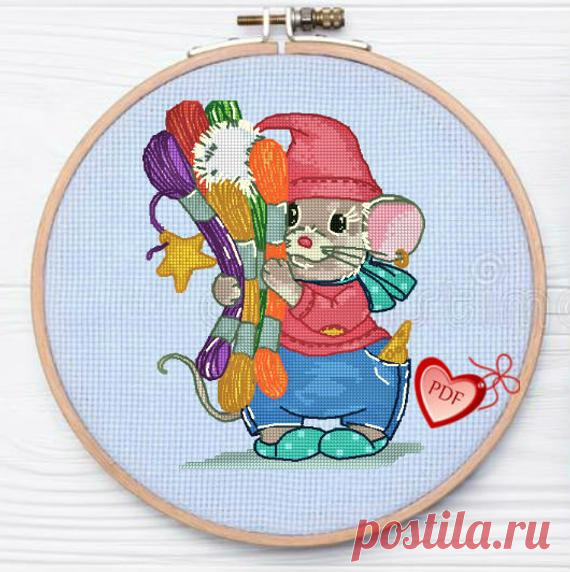 Cute Mouse with Floss Cross Stitch Pattern, Cross Stitch Funny, Easy Embroidery Pattern Beginners, Xstitch Pattern, Cross Stitch Baby Animal Cute funny baby mouse with an armful of thread floss as if inviting you to embroider it. Give yourself such pleasure. Embroidery does not require a high level of skill. Even a beginner can easily cope with it. This funny cross stitch will decorate your childs clothes, pillow or backpack. It will