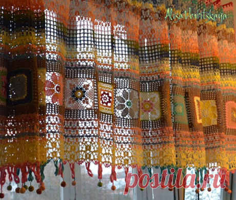 Curtain crochet Kitchen curtains Hippie curtains Cottage chic