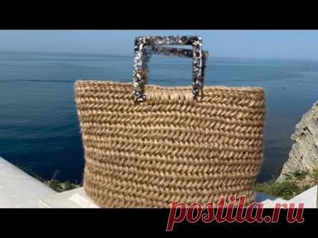 🍀Джутовая сумочка узором «паркет» с квадратными ручками🍀 handbag🍀