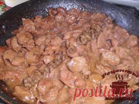 Вкусные куриные желудки с луком. Рецепт. Фото