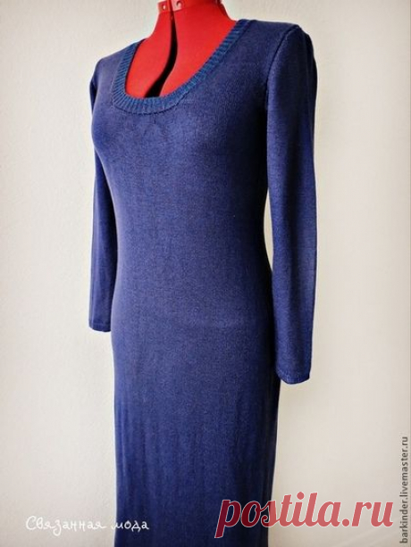 Вязаное длинное платье &quot;Аметистовое небо &quot; - тёмно-синий,платье,платье вязаное