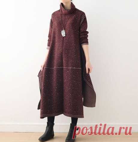 Women Turtleneck dress Knitted longsleeves Dresses Loose | Etsy