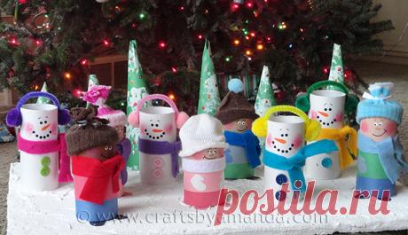 Cardboard Tube Children & Snowmen - Crafts by Amanda