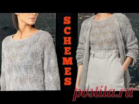 Схема узора на красивейший джемпер и кардиган. Pattern diagram for a beautiful jumper and cardigan.