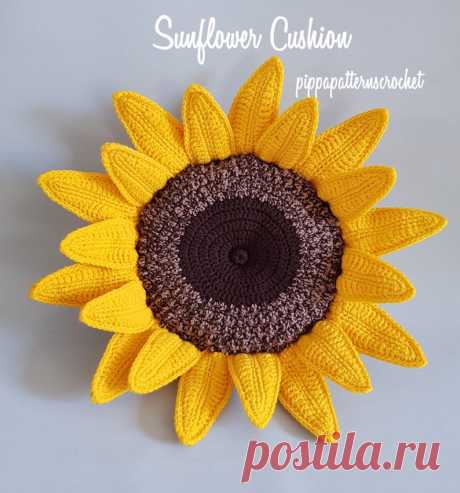 Crochet Sunflower Cushion Sunflower pillow crochet | Etsy
