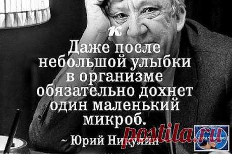 Даже после небольшой улыбки в организме обязательно дохнет один маленький микроб (Юрий Никулин)
