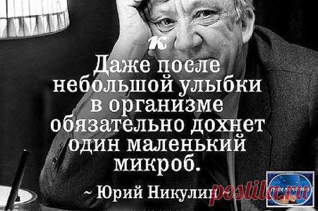 Даже после небольшой улыбки в организме обязательно дохнет один маленький микроб (Юрий Никулин)