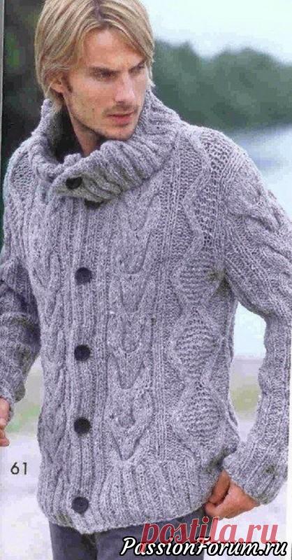 Мужской жакет серого цвета. Описание | Вязание для мужчин спицами. Схемы вязания
