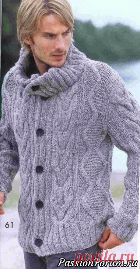 Мужской жакет серого цвета. Описание | Вязание для мужчин спицами. Схемы вязания
