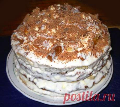 Сметанный торт с бананами, киви и шоколадом