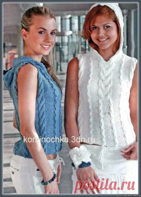 жилет с капюшоном синего или белого цвета