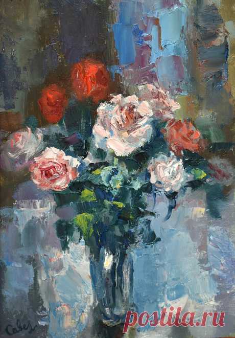 Roses Painting Flower Original Art Bouquet Artwork Impasto Floral Impressionism - Shop ArtDivyaGallery - Illustration, Painting & Calligraphy - Pinkoi