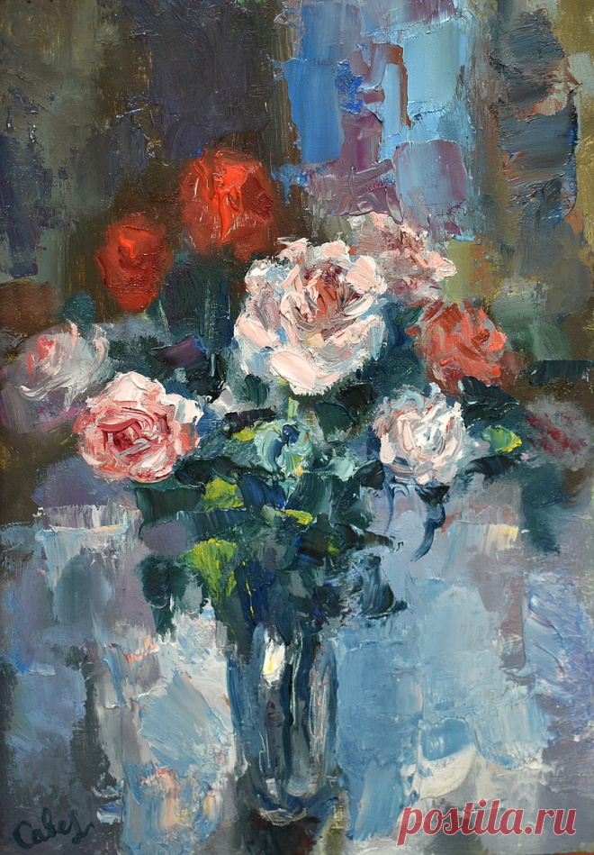 Roses Painting Flower Original Art Bouquet Artwork Impasto Floral Impressionism - Shop ArtDivyaGallery - Illustration, Painting & Calligraphy - Pinkoi