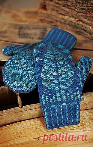 Варежки с жаккардовым узором "Голубая ель" | Рукоделие и вязание