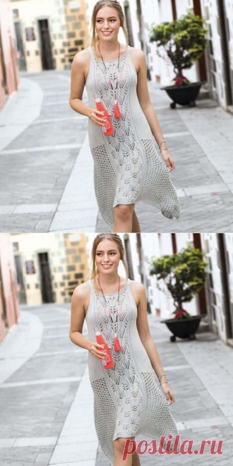 Вязаное платье с ассиметричным низом спицами