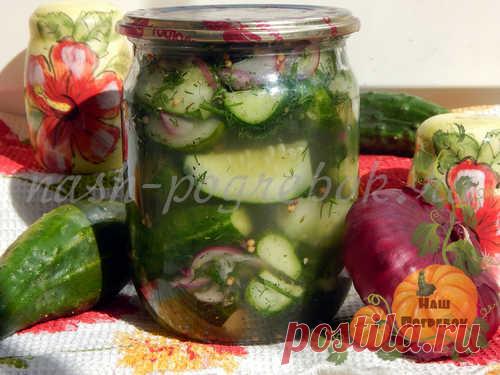 Консервация из огурцов всегда вкусна, но этот салат на зиму – просто пальчики оближешь! Мой любимый рецепт с крымским луком давно оценен гостями и семьей. Все в восторге. Консервация в 0,5 л банках удобна и хранить легко.
