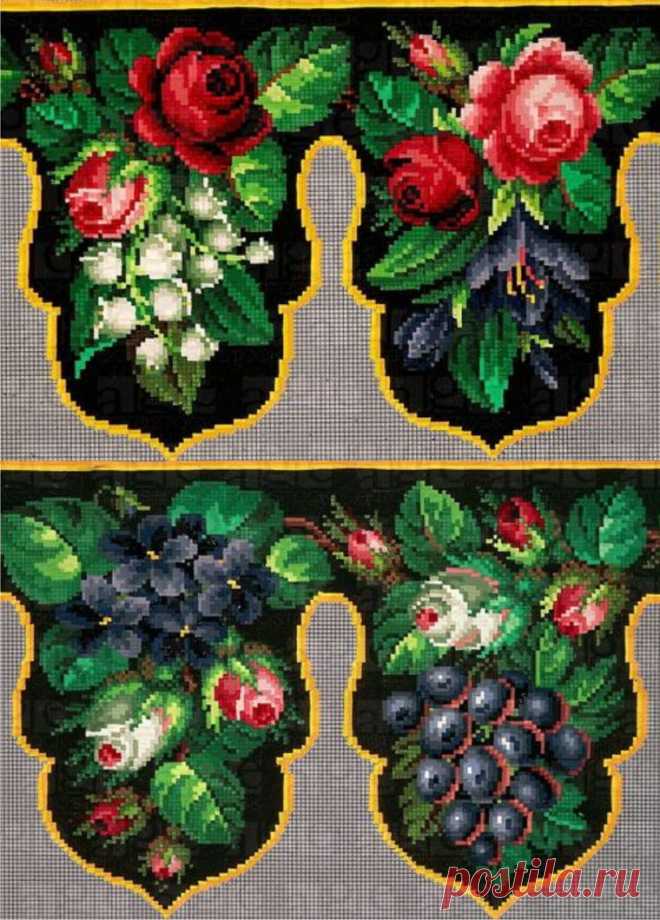 Вышивка крестом — красивые старинные схемы Petit Point