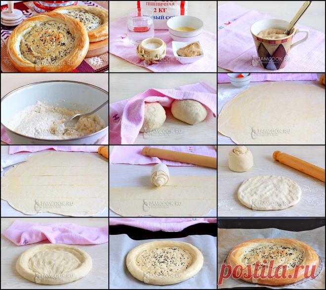 КАТЛАМА

Мука (любого сорта) - 480 г
Вода - 230 мл
Дрожжи - 25 г
Соль - 1 ч.л. (не полная)
Кунжут - для обсыпки
Сахар - 1 щепотка
Яйцо - для смазки лепешек

Для смазки теста:
Бараний жир топленый - 50 г
Масло сливочное - 10 г