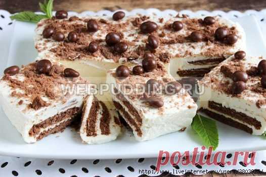 Торт без выпечки из печенья с творогом и желатином