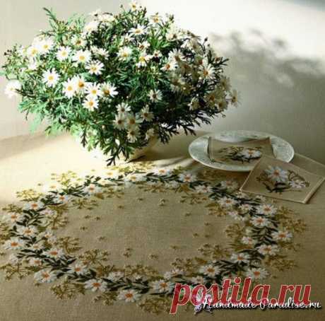Ромашки на скатерти. Схемы вышивки крестом - Handmade-Paradise