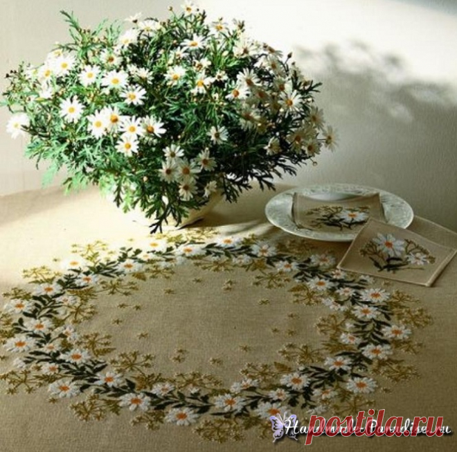 Ромашки на скатерти. Схемы вышивки крестом - Handmade-Paradise