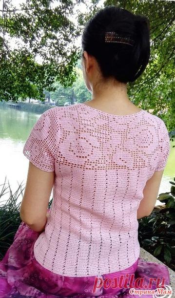 Розовая кофточка с кокеткой из роз - Все в ажуре... (вязание крючком) - Страна Мам