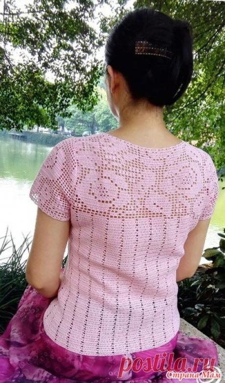 Розовая кофточка с кокеткой из роз - Все в ажуре... (вязание крючком) - Страна Мам