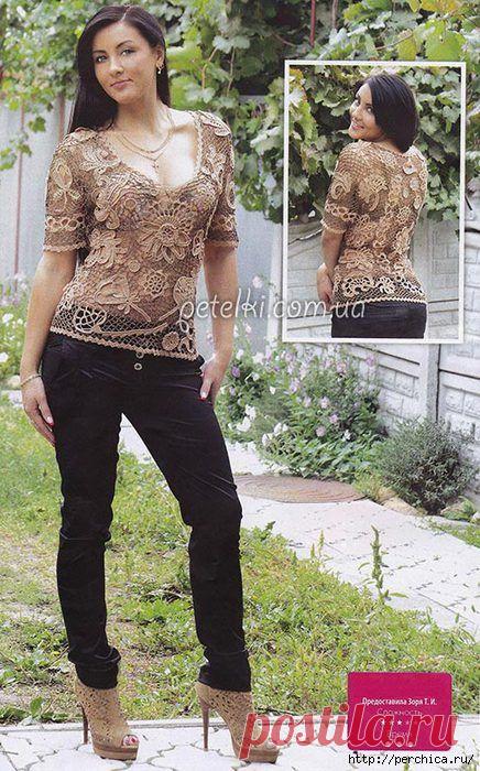 КОФТОЧКА ИРЛАНДСКИМ КРУЖЕВОМ .