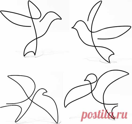 Matani Metal Bird Wall Decor Aesthetic Room Decals - Bedroom Living Kitchen Chic Modern Decoration, Animal Black Wire Art Home Ornament, Decorative Hanging Artistic Indoor Design - 2 Elegant Birds