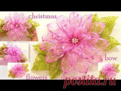 Como hacer fácil moños flores decoraciones adornos de Navidad /DIY chritsmas ideas