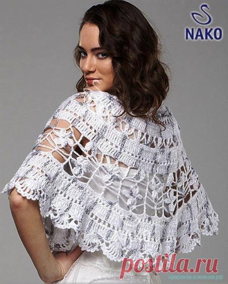 Красивое вязание | Ажурная накидка крючком от Nako.