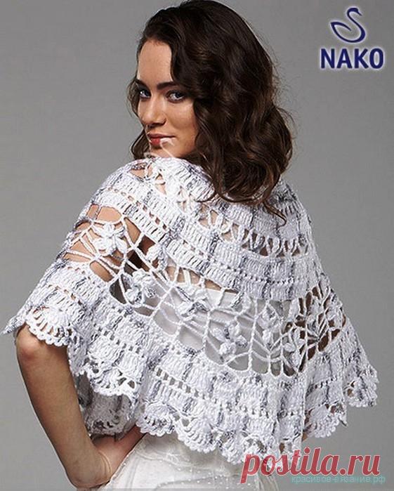 Красивое вязание | Ажурная накидка крючком от Nako.