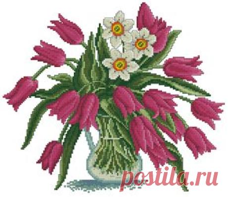 Букет - Тюльпаны - Цветы - беcплатные схемы для вышивки крестом cкачать - Вышивка крестом