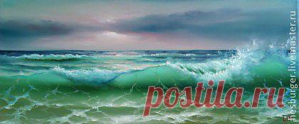 Морской пейзаж - морская волна,море,волны,восход,солнце,пейзаж маслом