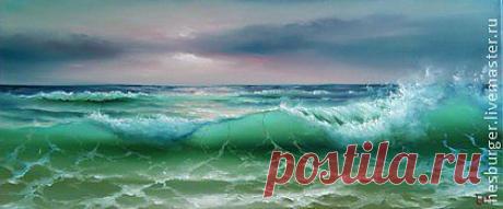 Морской пейзаж - морская волна,море,волны,восход,солнце,пейзаж маслом