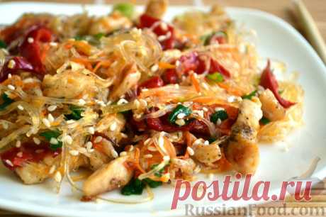 Рецепт: Фунчоза с курицей и овощами на RussianFood.com