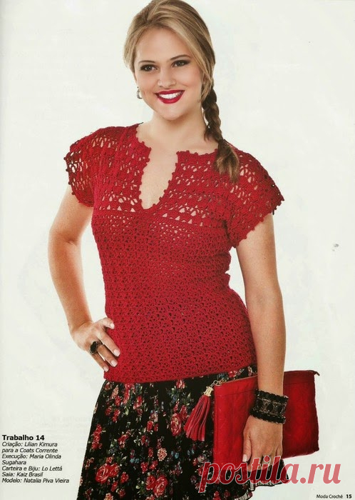 Блуза с оригинальным вырезом горловины и кокеткой, связанной крупным ажуром. Крючком. Схемы. Без перевода. / Обсуждение на LiveInternet - Российский Сервис Онлайн-Дневников
