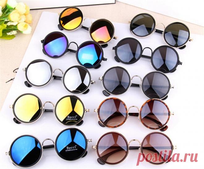 Круглые очки от солнца с двойной метало-пластиковой оправой (в наличии коричнево-леопардовые, черные, зеркальные: синие, красно-желтые, желто-голубые) - Солнцезащитные очки и аксессуары / СЮРПРАЙЗ
