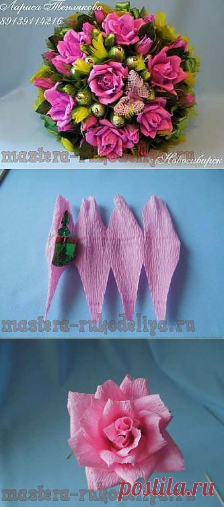 Мастера рукоделия - рукоделие для дома. Бесплатные мастер-классы, фото и видео уроки - Мастер-класс по свит-дизайну: Розочка из гофры для букета из конфет