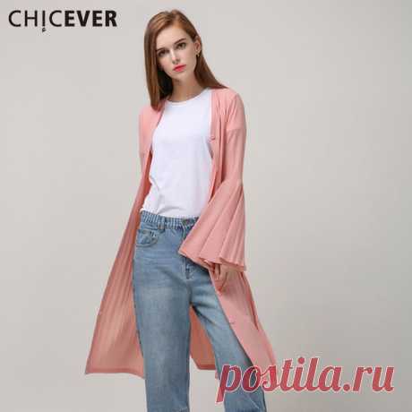 Chicever 2017 весна длинные flare рукавом трикотажные траншеи женщин пальто новая мода clothing купить в магазине CHICEVER  на AliExpress