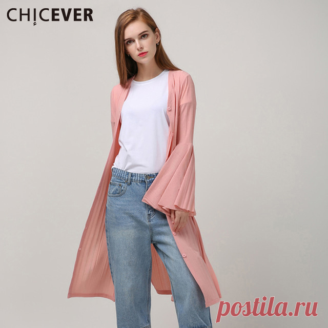 Chicever 2017 весна длинные flare рукавом трикотажные траншеи женщин пальто новая мода clothing купить в магазине CHICEVER  на AliExpress