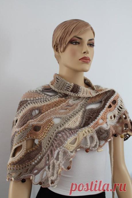 Ivory Beige Brown Chunky Freeform Crochet от levintovich на Etsy