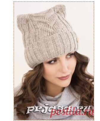 Женская кото-шапка спицами