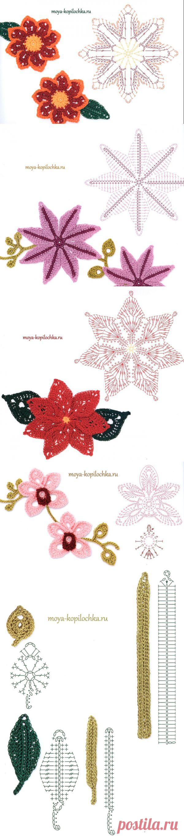 Вязаные цветы. 100 цветочных мотивов для вязания крючком со схемами | Подружки