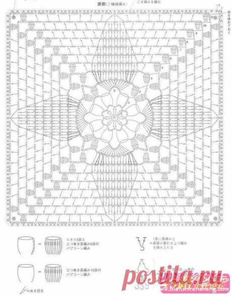 Вязаное покрывало из квадратов