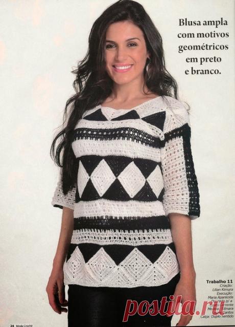 Чёрно-белый джемпер с геометрическим узором. Крючком. Схемы узоров. Без перевода. / Обсуждение на LiveInternet - Российский Сервис Онлайн-Дневников