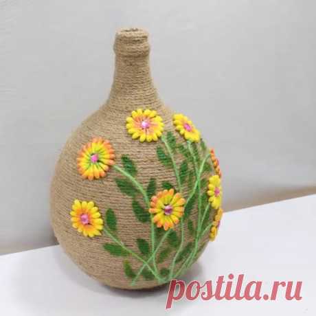 Комбинированная ваза с декором из шпагата — DIYIdeas